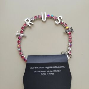 Paparazzi Pink Crystal Letter Bracelet - TRUST Charm